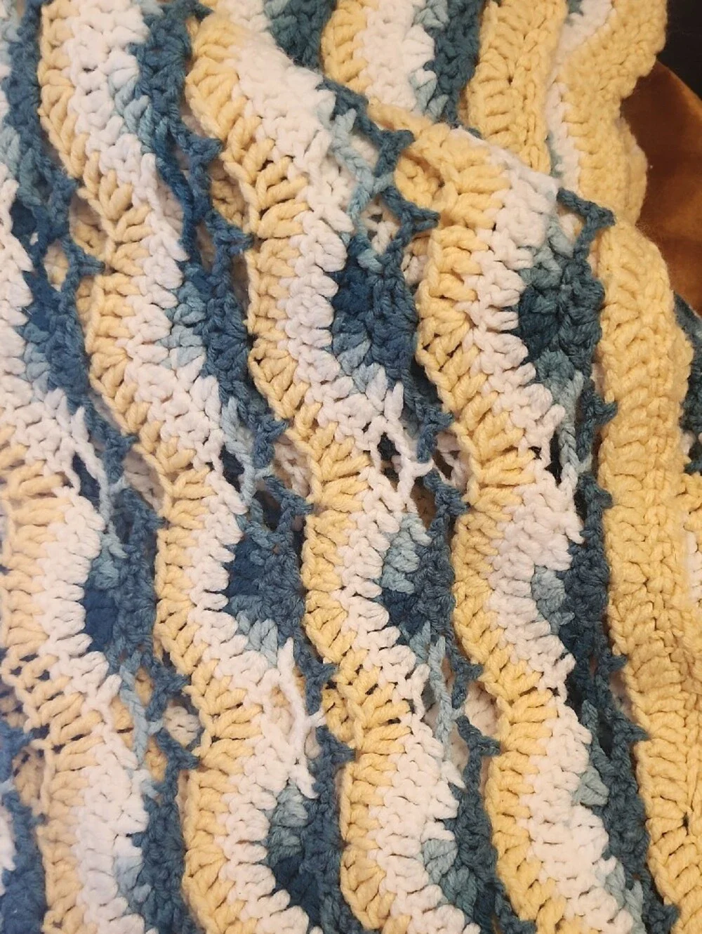 Handmade Chevron Crochet Blanket Yellow , White And Dark Teal 53